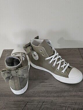 Converse All Star Women High Top Sneakers Moss Green Bow Accent Embroidered 7.5